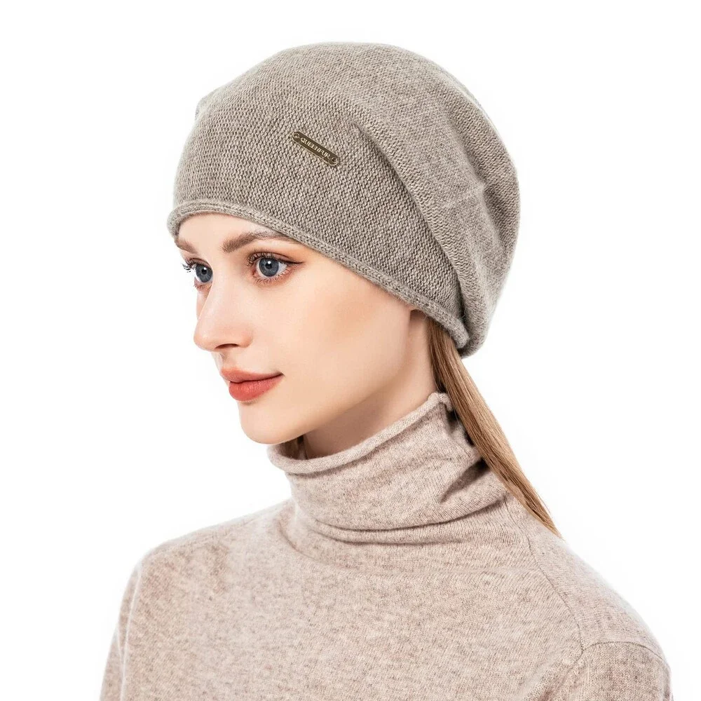 QUEENFUR Women's Knit Slouchy Beanie Hats Cashmere Ski Cap Knitted Wool Soft OS